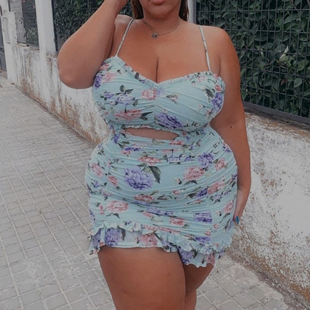Fashion Nova Floral Rouched Mini dress- mint